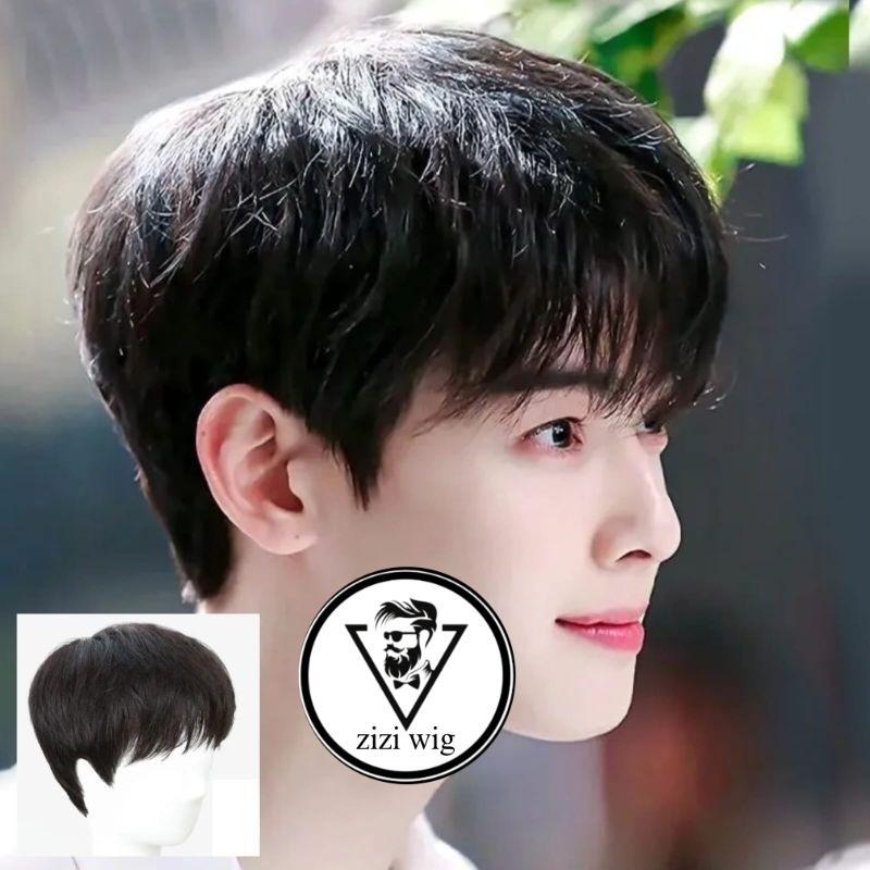 Wig Pria Korea Rambut Pendek Warna Hitam Rambut Palsu Pria Korea Daily Wig