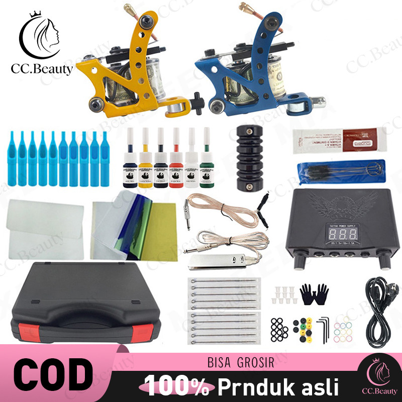 2 Mesin Tato Full Set dan kotak peralatan - Alat Tatto - Tattoo Machine - Set Tato