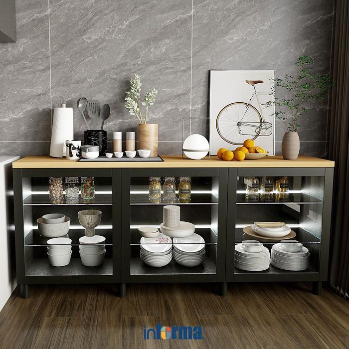 PROMO GASPOLL Informa Dahlia Kabinet 3 Pintu - Hitam Bufet Dapur Kabinet Rak Piring Tempat Penyimpan