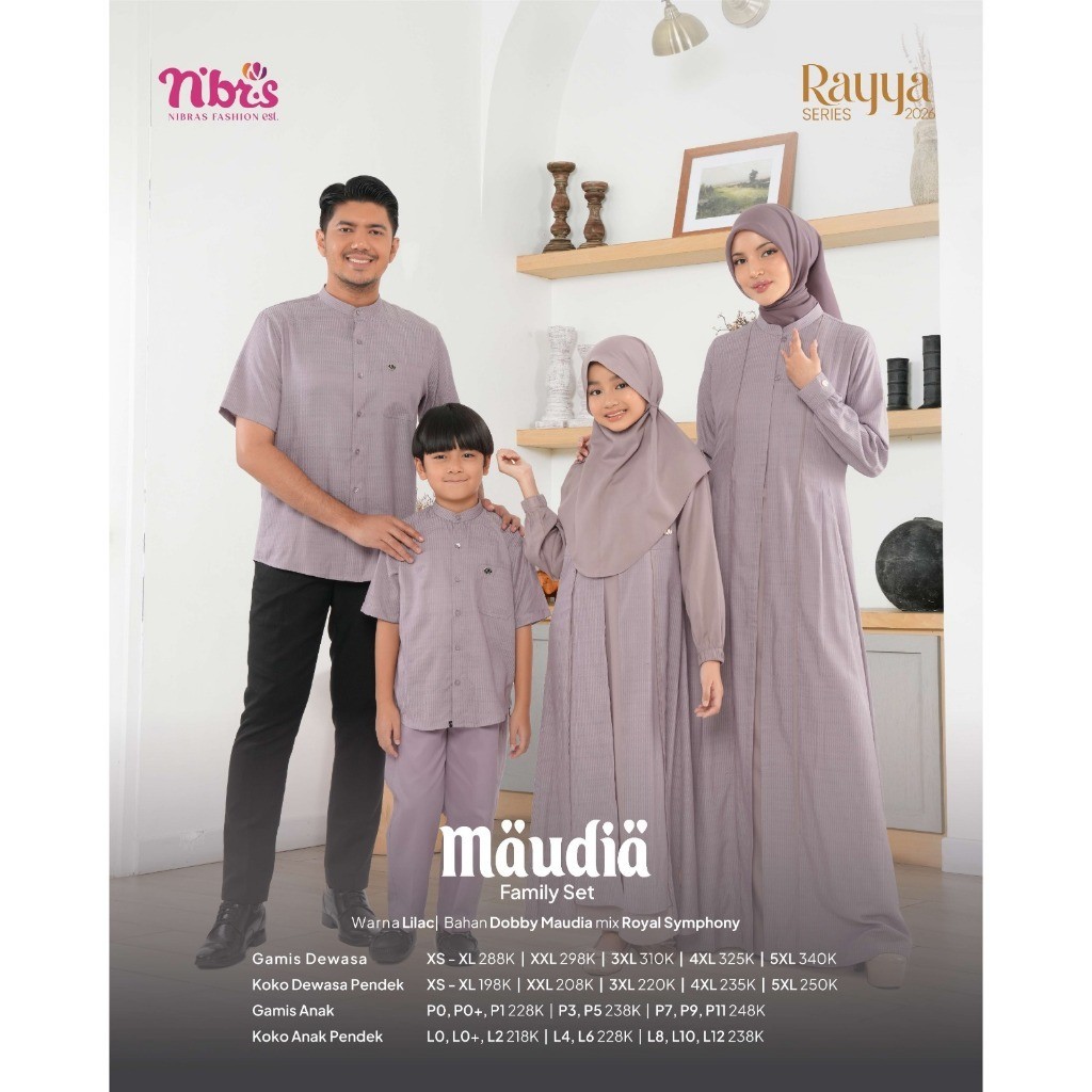 MAUDIA LILAC NIBRAS Rayya Series 2026 – Maudia Family Set Lilac | Outfit Keluarga Muslim Lebaran cou