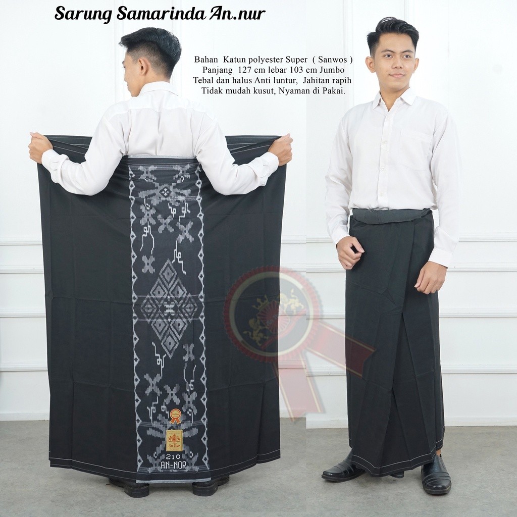 SARUNG SAMARINDA HDS ANNUR/ SARUNG ANNUR TERBARU UKURAN JUMBO/ SARUNG WARNA HITAM MOTIF BHS / SARUNG
