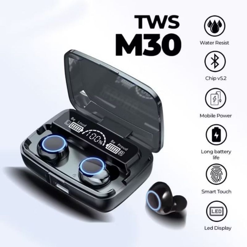 New Tws M30 Bluetooth Earphone TWS M30 Digital Indikator LED + Powerbank Bluetooth V5.1 Tws Gaming T