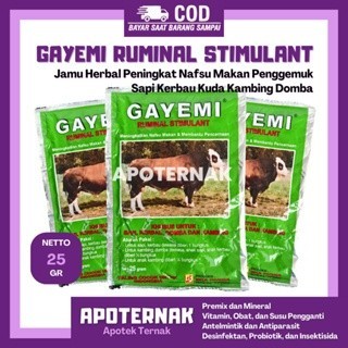 GAYEMI 25 gram - Jamu Herbal Peningkat Nafsu Makan Sapi Kambing Domba Herbal Penggemuk - Jamu Pengge