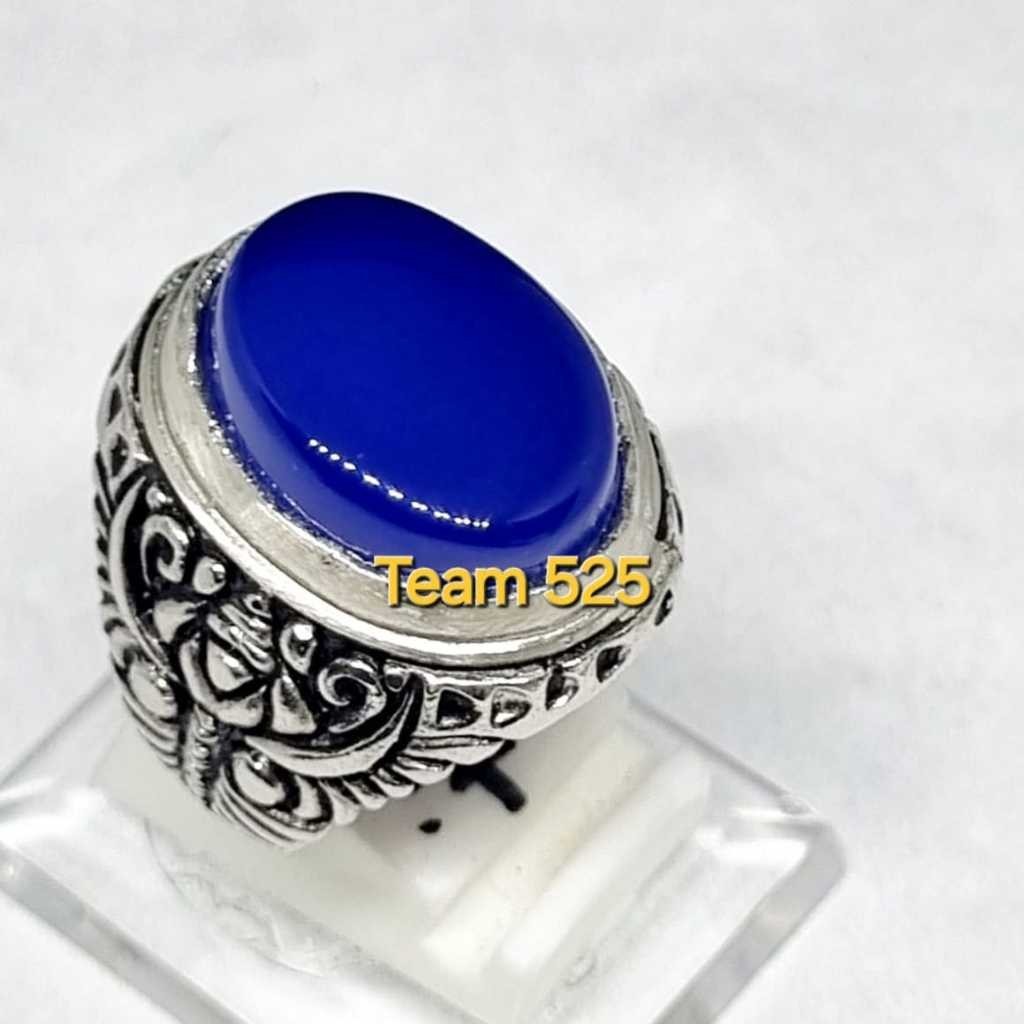 Cincin batu yaman biru kristal asli original yahman / yahmani / habasy dim 18-20 mm / rindu akik