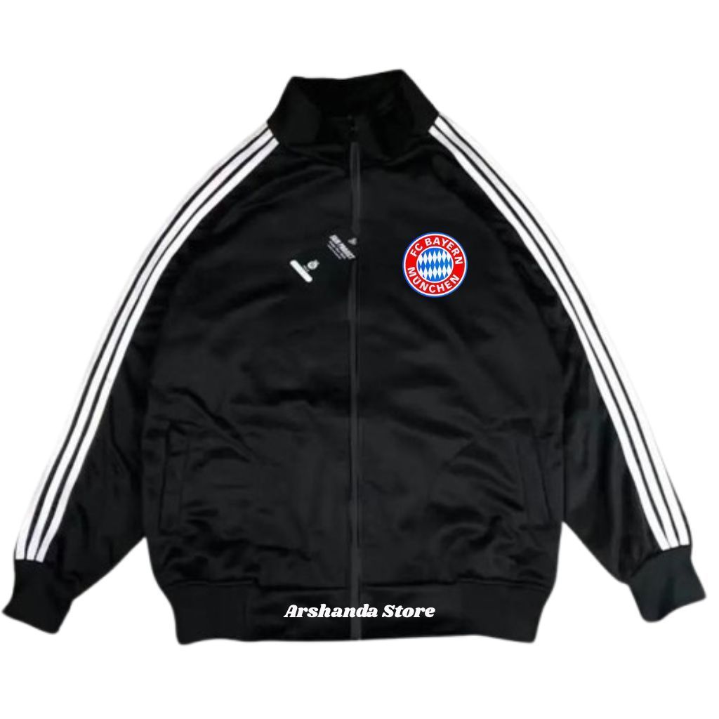 Track Jacket Unisex Black With White Stripe Bayern Munchen