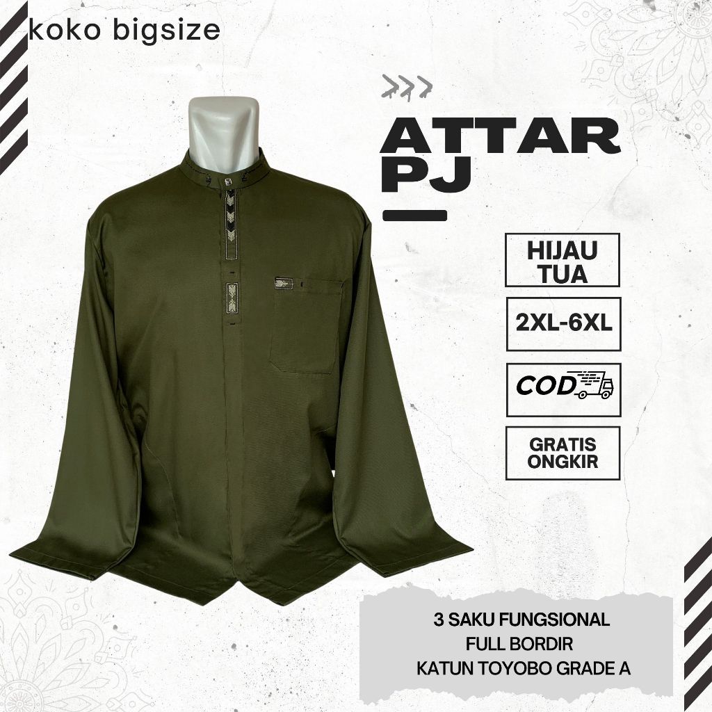 ATASAN Baju Koko Pria Dewasa Lengan Panjang - Koko Bordir ATTAR Motif Simple Polos - jumbo Koko Pria