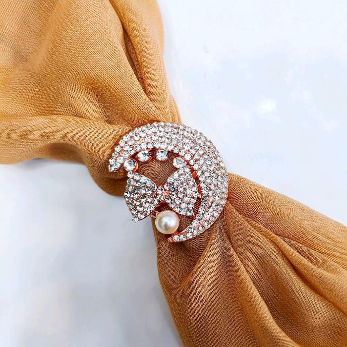 Ring jilbab full mata / Bros kolong / Akseris jilbab Muslim - Pita Mutiara Rosegold