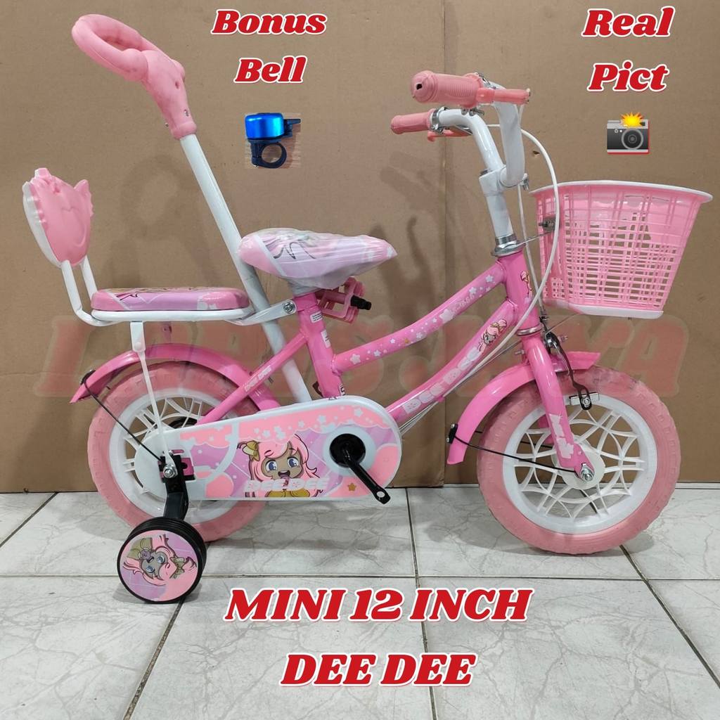 BONUS BELL  SEPEDA ANAK PEREMPUAN 12 INCH . SEPEDA ANAK PEREMPUAN UKURAN 12 BAN MATI . SEPEDA KERANJ