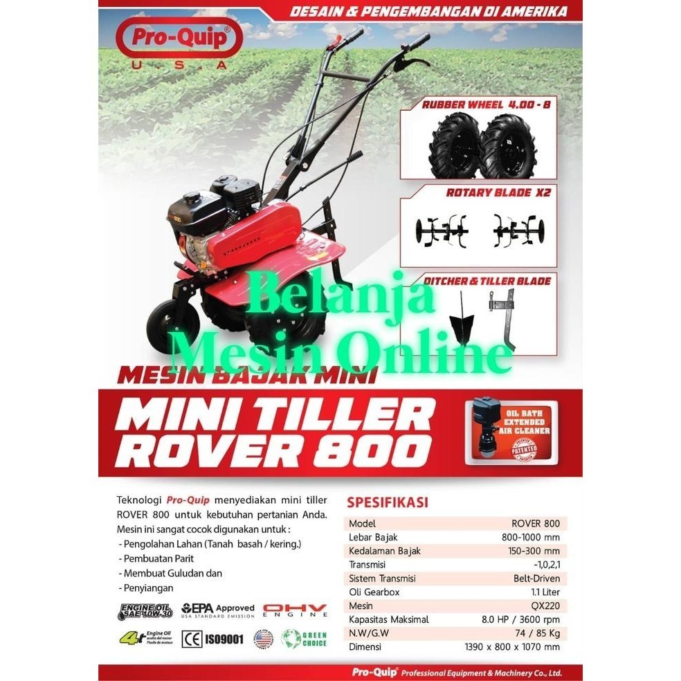 Mesin Traktor Bajak Sawah Mini Pro-Quip Rover 800