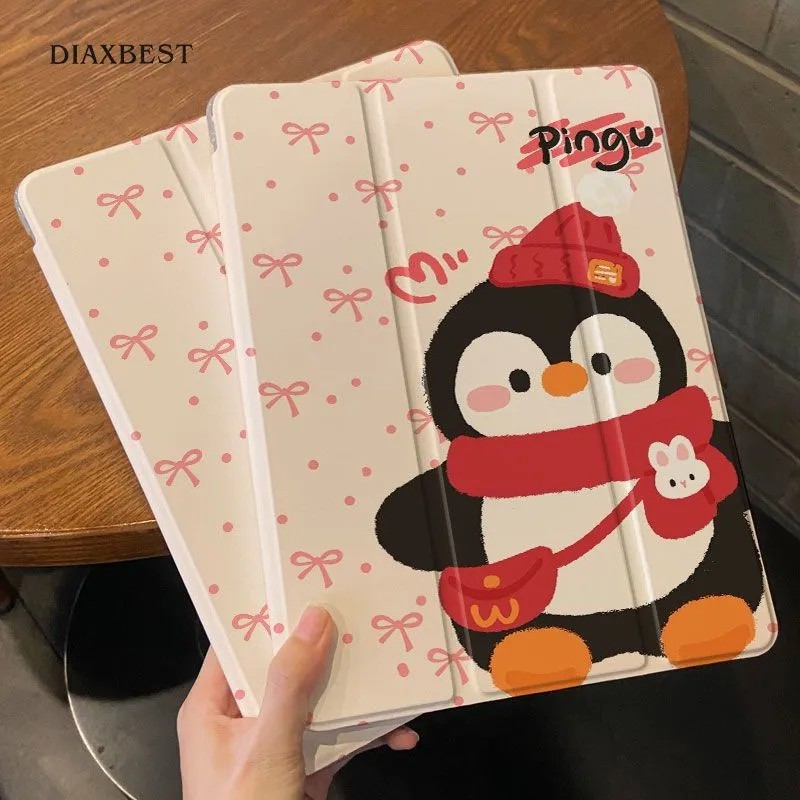 Penguin yang lucu Case Tablet 2in1 Bisa Dilipat + Anti Jatuh Cocok untuk ipad Air1/2 Gen 5/6 9,7 ” /