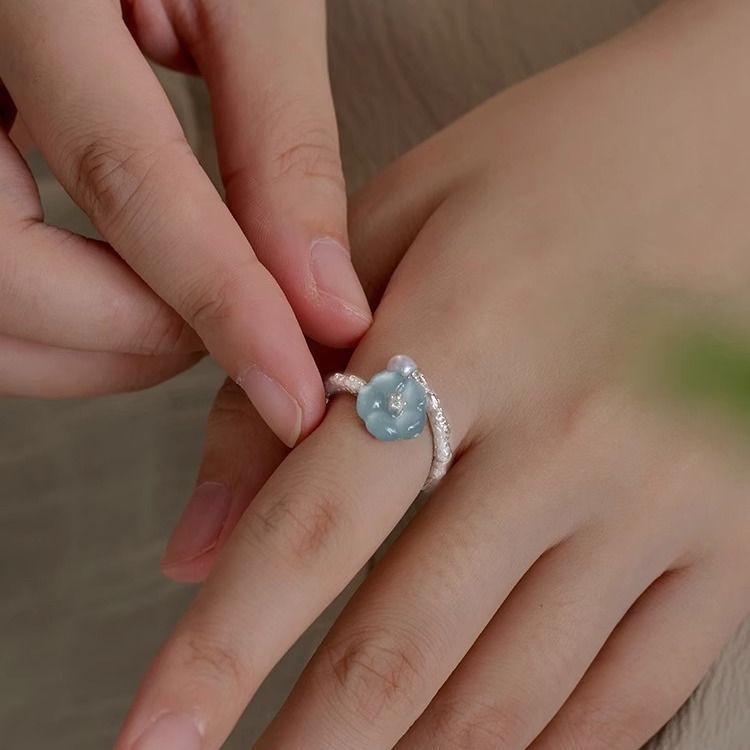 Emerald Green Ring for Women New Open Flower Ring