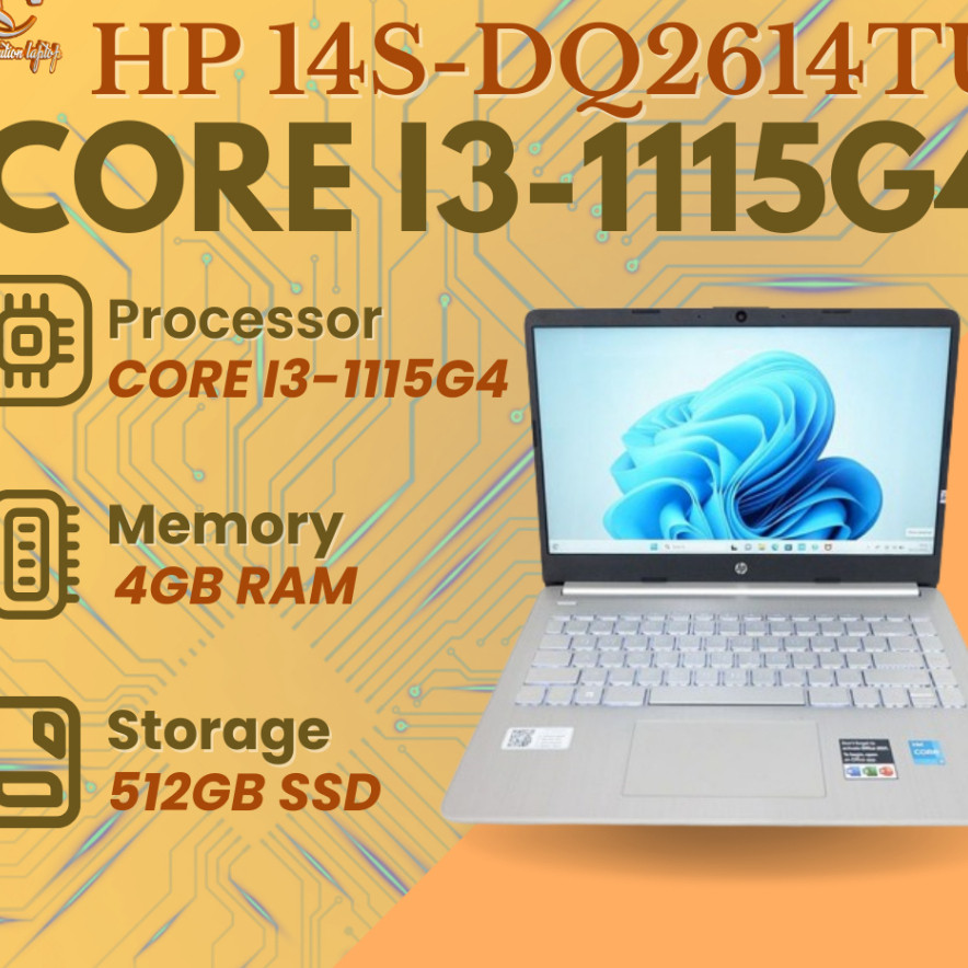 HP 14S-DQ2614TU CORE I3-1115G4 RAM 4GB SSD 512GB SCU16405 Normal Siap Pakai - Laptop Murah - Laptop 