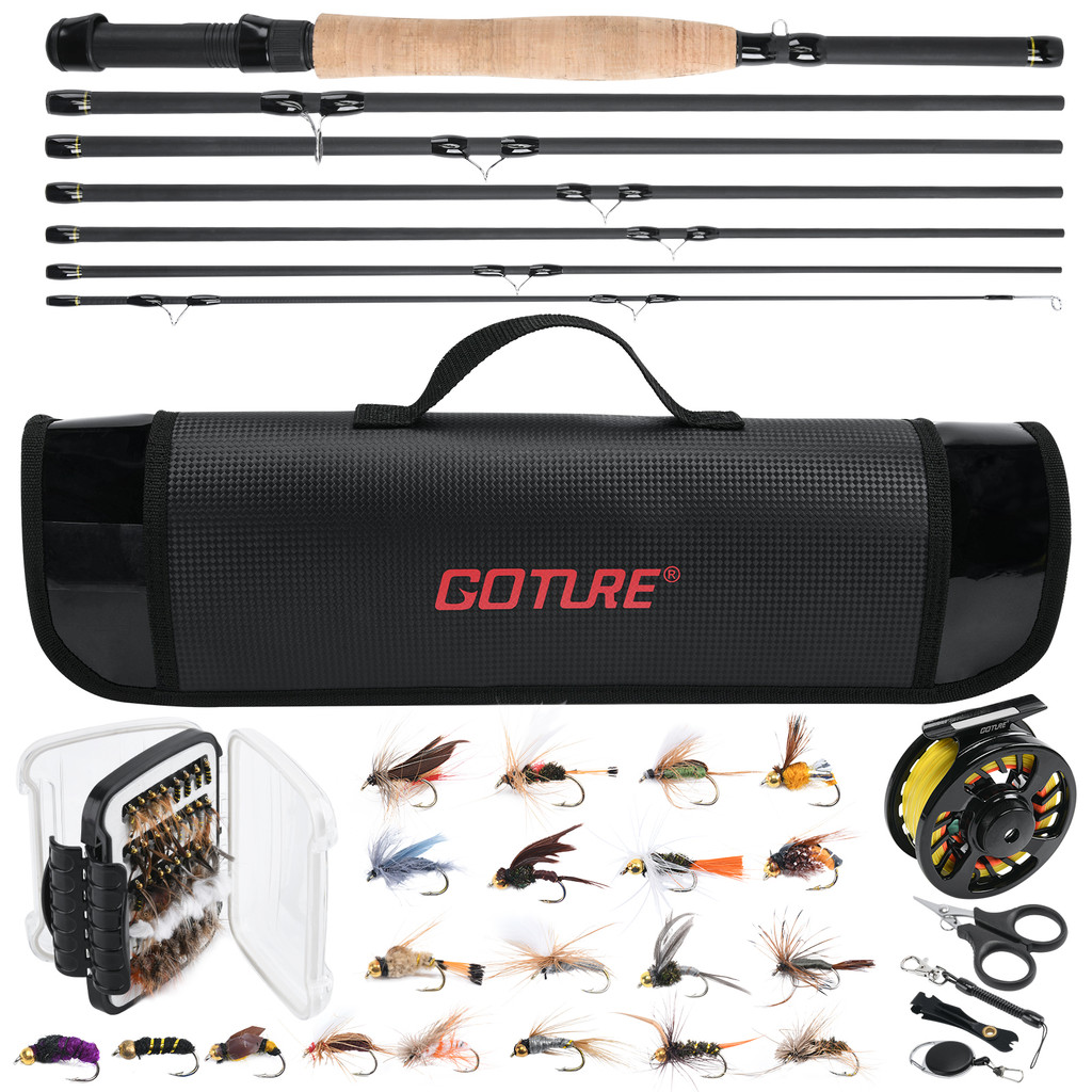 Goture 2.7m/9FT Fly Fishing Rod Set 5/6WT 8pcs Carbon Fiber Fly Rod Combo Portable Travel Feeder wit