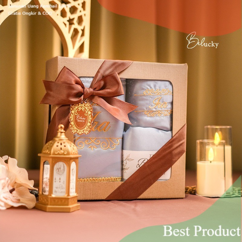 Sajadah Mukena Dewasa Bordir Nama Mewah 2in1 Premium Silk Couple Hampers Souvenir Oleh Oleh Haji dan