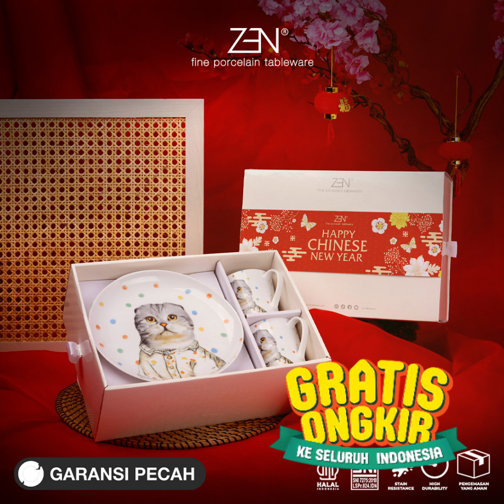 ZEN Hampers CNY Imlek Piring Mug Keramik New Glamorous Pet + Box/ Ungu Violet Magenta Fuchsia