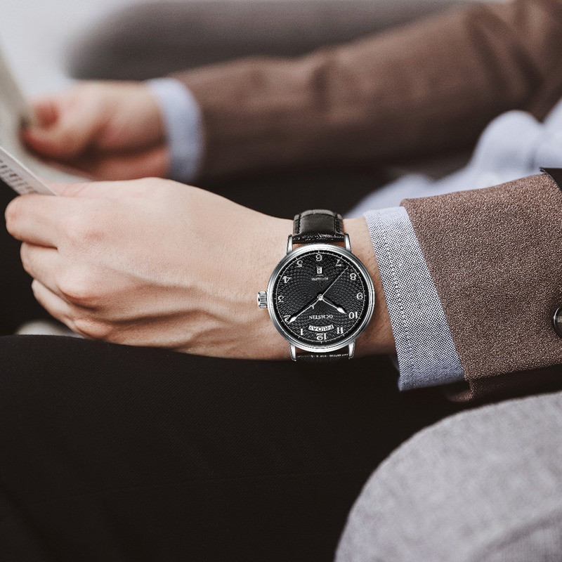 OCHSTIN Automatic Self Wind Mens Army Watch Auto Date Day Leather Strap Mechanical Wristwatch Busine