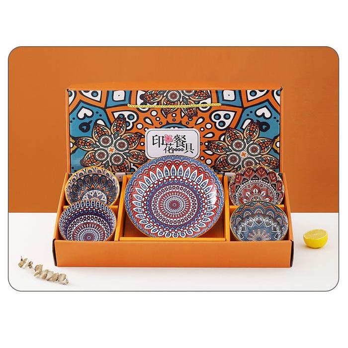 Bohemian Set Piring dan Mangkok Jepang Japanese Plate Souvenir Kado - 4B+2P-Bohemian