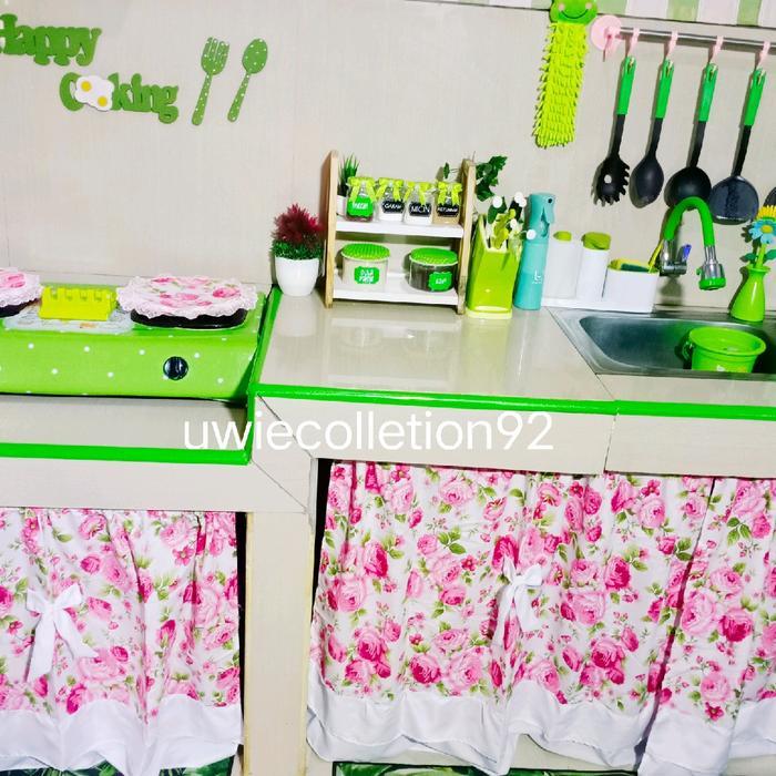 Gorden Kolong Dapur Motif Bunga Kain Katun hordeng 1 Jendela Putih - k bunga, ukuran 100 x 65