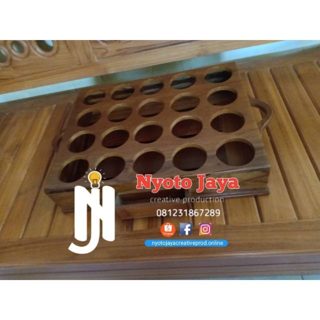 Tempat Aqua Gelas Kayu Jati Isi 20 Slot