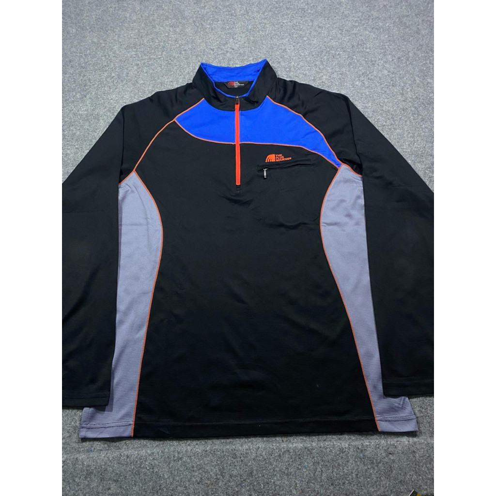 KAOS OUTDOOR HALF ZIPPER THE PLUS MOUNTAIN HITAM BIRU SIZE L