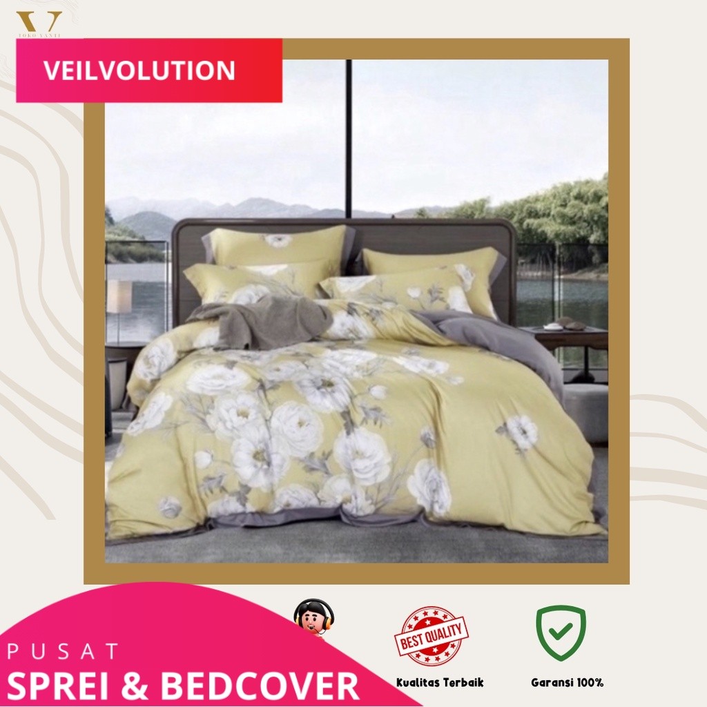 Sprei Sutra Organik Motif Bunga Kuning | FREE ANTIGESER