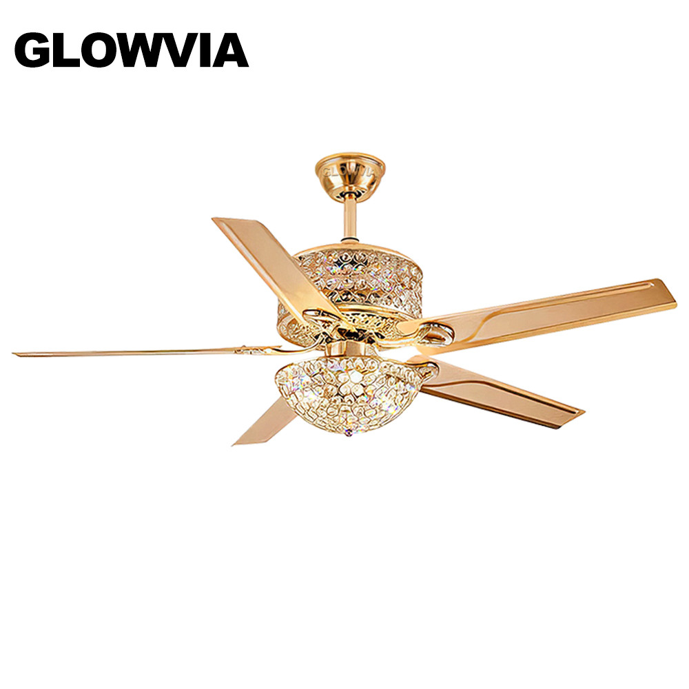 GLOWVIA Lampu Kipas Angin Gantung Plafon 52 Inci Remote 3warna Kipas Angin Ruang Tamu Dengan Lampu K