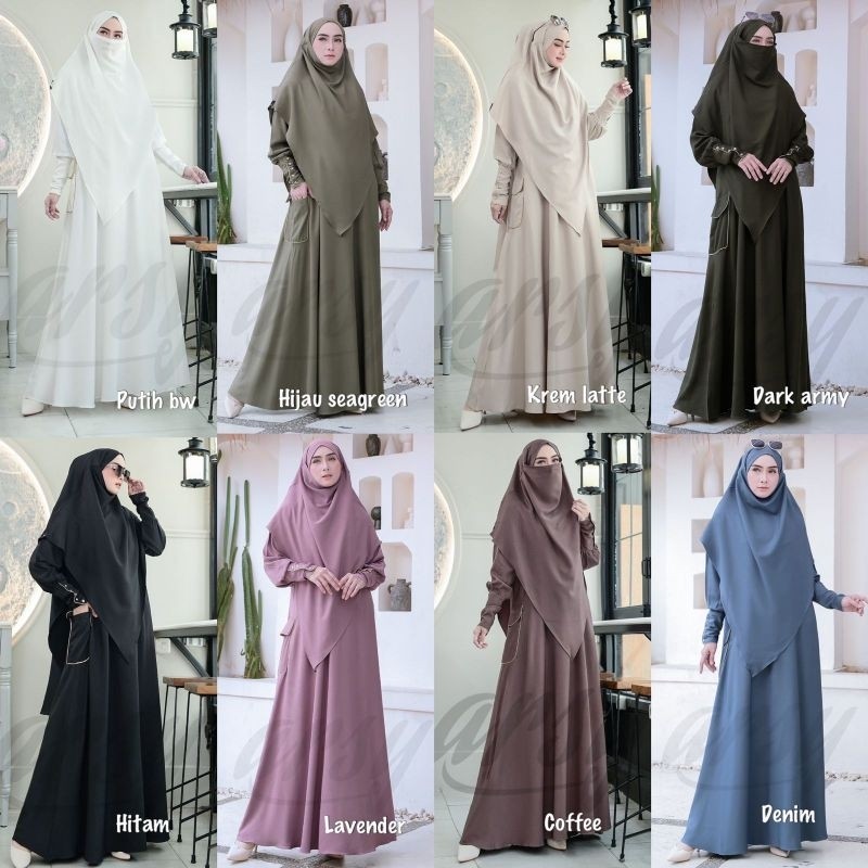 Flash Sale  ARMUNZA SYAR’I BY ARSY HIJAB SYARI UMROH DRESS UMROH SERAGAM HAJI HITAM PUTIH