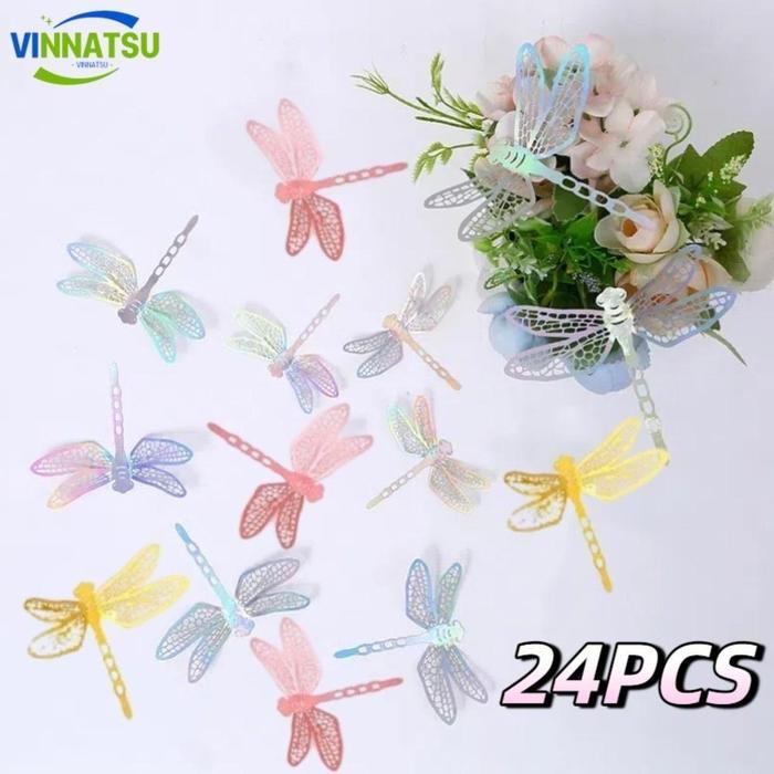 Vinnatsu 24PCS 3D Tempelan Capung Gold Dekorasi Hiasan Dinding Capung Berwarna Capung Dekorasi Dindi