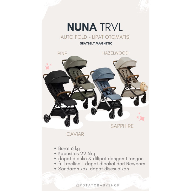 Nuna TRVL Stroller - Travel Cabin Stroller Pine Sapphire Caviar Hazelwood
