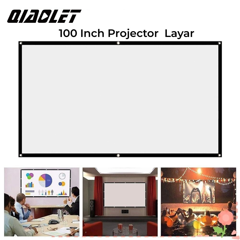QIAOLET Layar Proyektor Dinding Wallscreen 100 inch Lipat HD 16: 9 Dilipat Screen Projector Portable