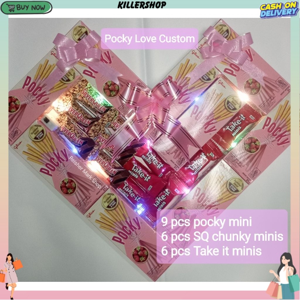 Pocky Love custom (9 pocky mini + mix coklat minis)