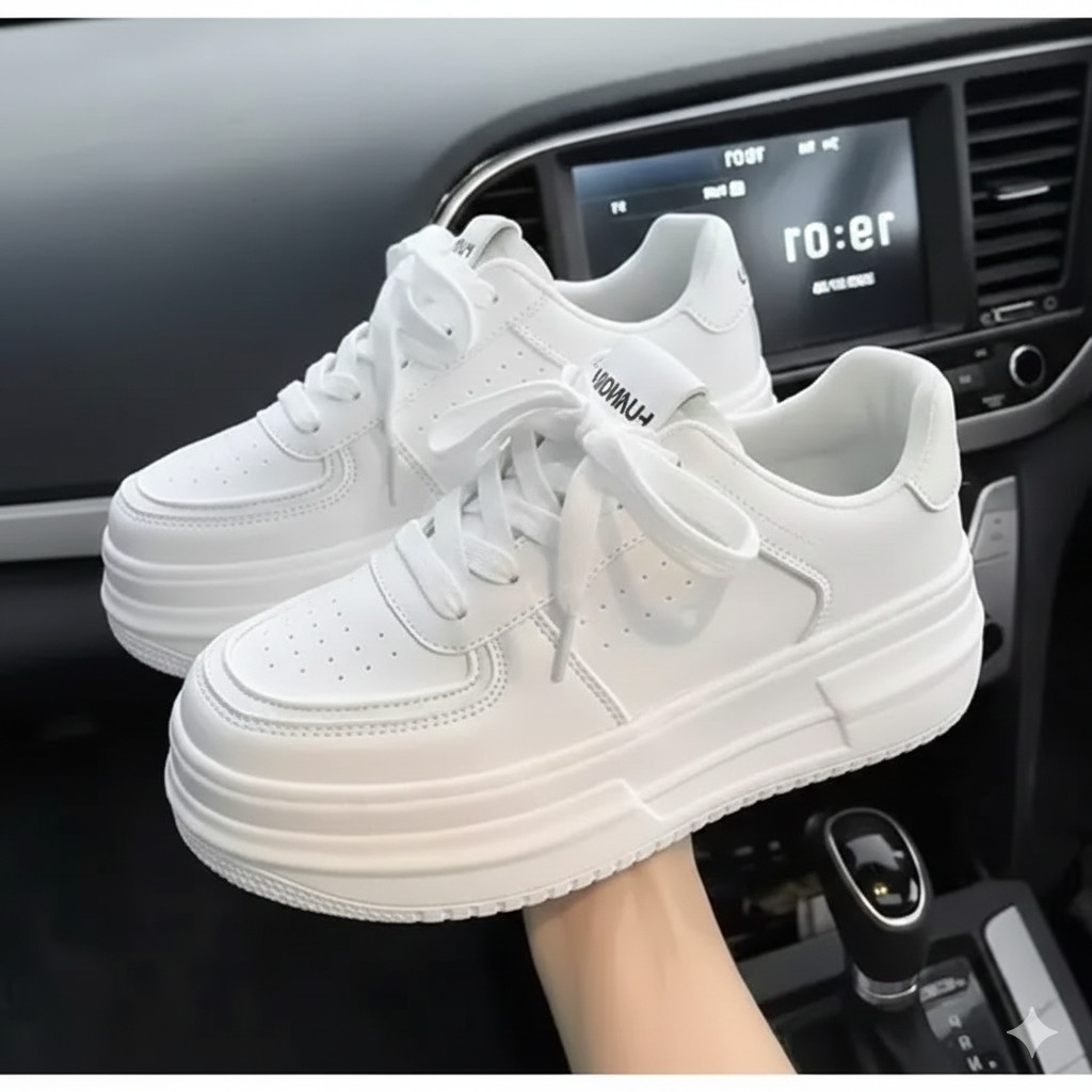 Sepatu Sneakers Putih Polos Wanita Sepatu Sekolah Cewek HItam Polos Korean Style/Sepatu OOTD wanita 