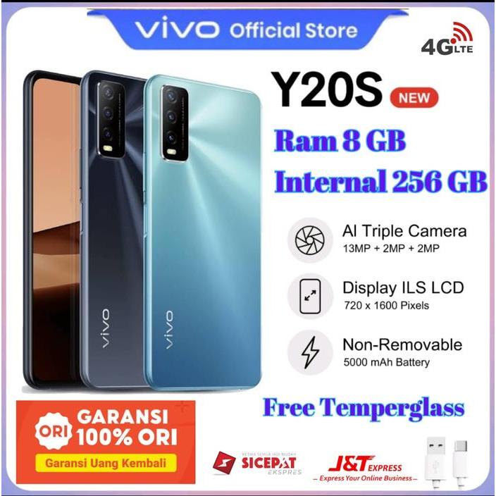 vivo y20s ram 8+256 GB Bergaransi Smartphone Kamera - Biru, ram 8+256 GB