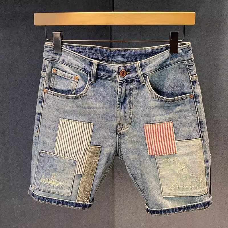Celana Pendek Denim Lima Titik Kaki Lurus Pria