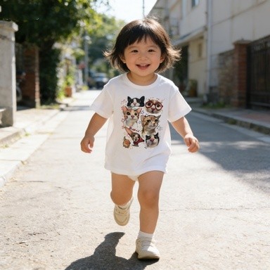 Pola cetak kepala kucing kreatif khas Korea pakaian anak baju anak perempuan baju anak laki laki baj