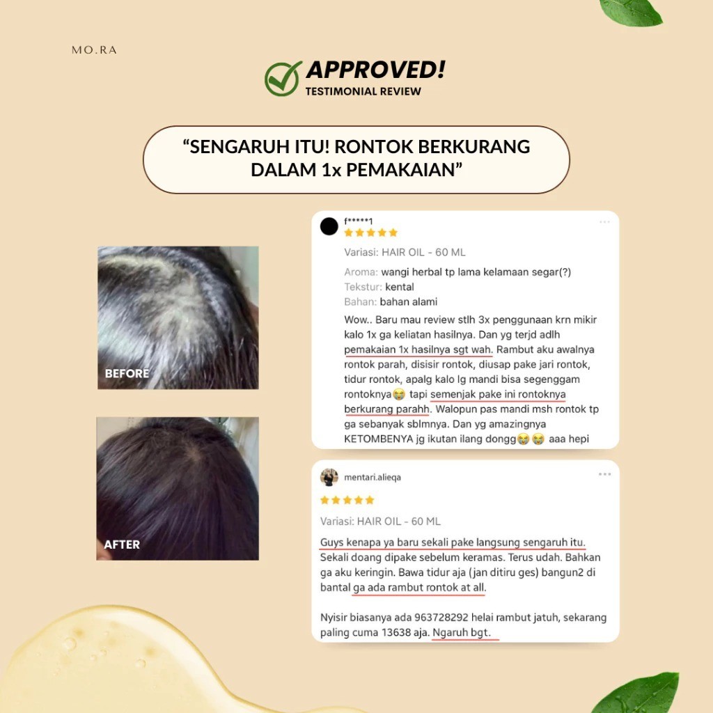 TERMURAHMORA ANTI LOSS HAIR GROWTH MAGIC HAIR OIL (FREE GIFT) 60 ML Vegan Hair Oil Penumbuh Rambut 6