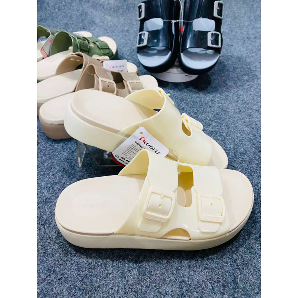 Sandal Wedges Karet wanita Model kekinian, Sandal Luofu viral trending, Sandal Empuk dan ringan Luof