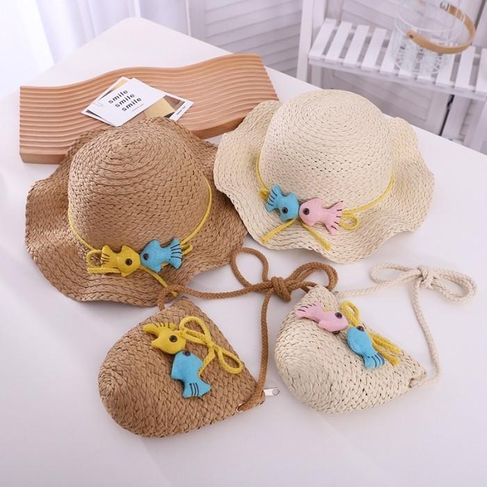 Topi Anak Rajut Import Set Dengan Tas / Korean Summer Hat - E67