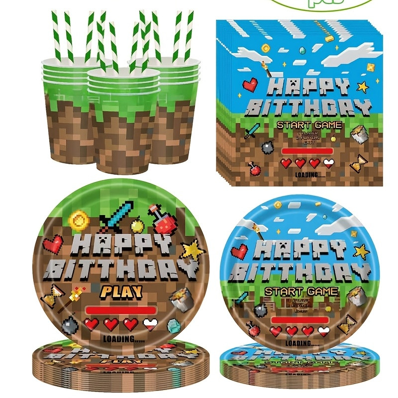 Minecraft Theme Party Tableware Set Pixel World Paper Plate Children's Birthday Party Decoration Sup