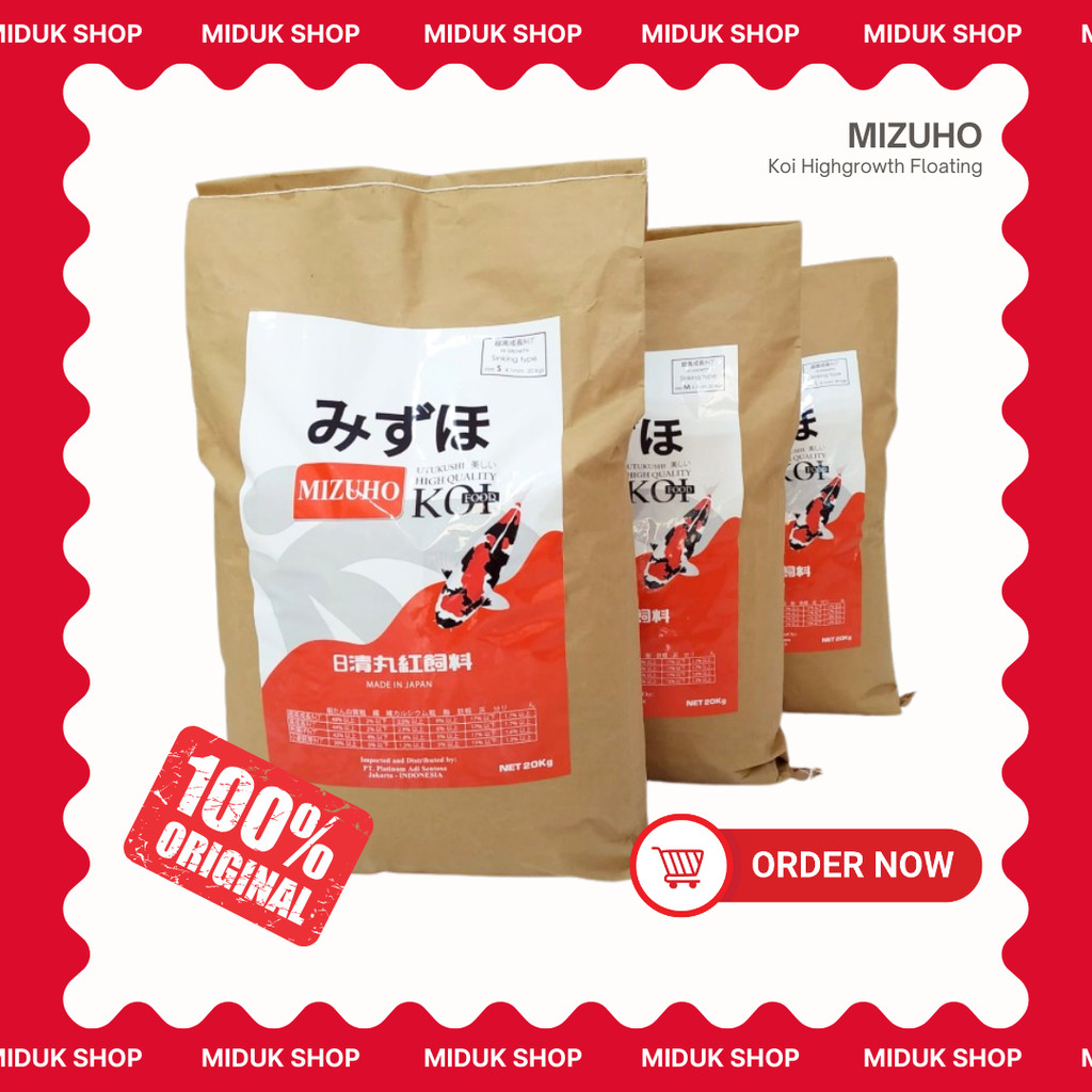 Mizuho High Growth 20KG - Pakan Koi - Pellet Koi Mizuho Hi Grow - Pakan Koi Impor Jepang - FLOATING 