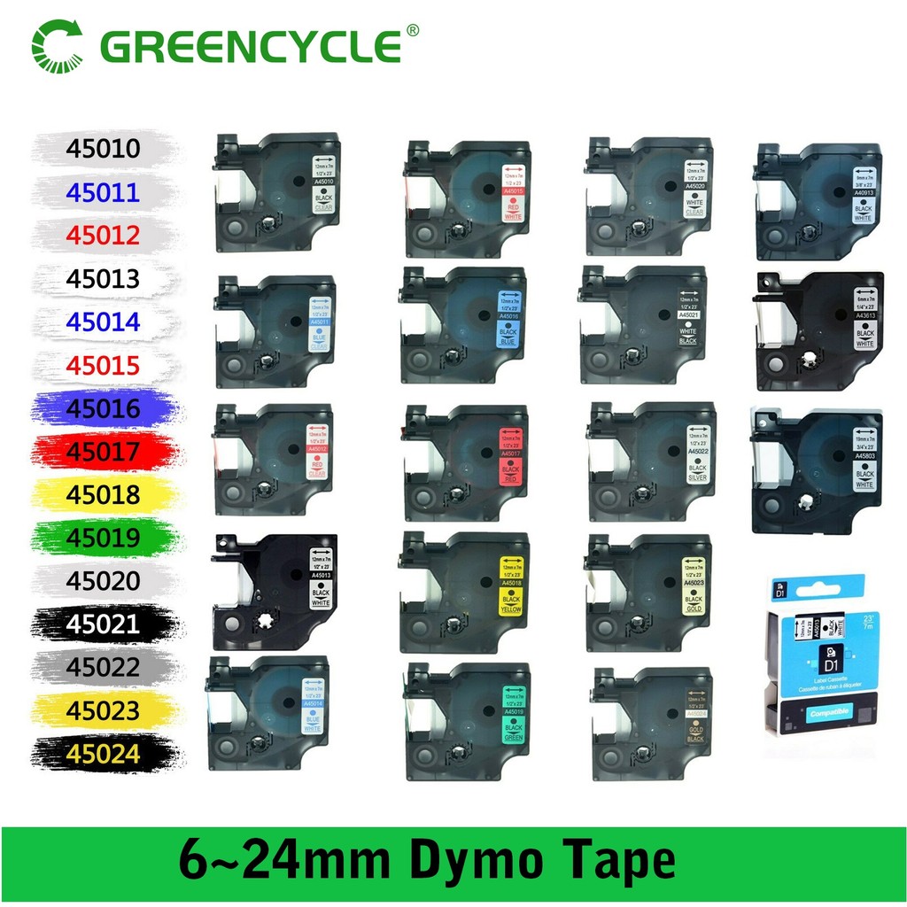Greencycle 6/9/12mm Label Tape Compatible for Dymo D1 45010 45013 Ribbon for Dymo Label Manager 100 