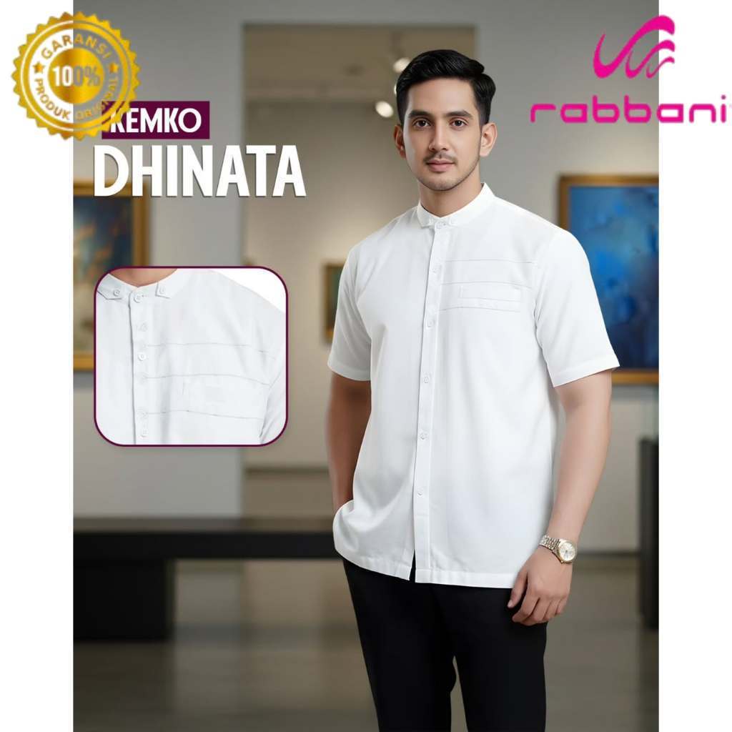 Rabbani ori - Kemko Dhinata | Kemeja Koko Dhinata | Koko Dewasa| Koko Lengan pendek Putih | Koko Put