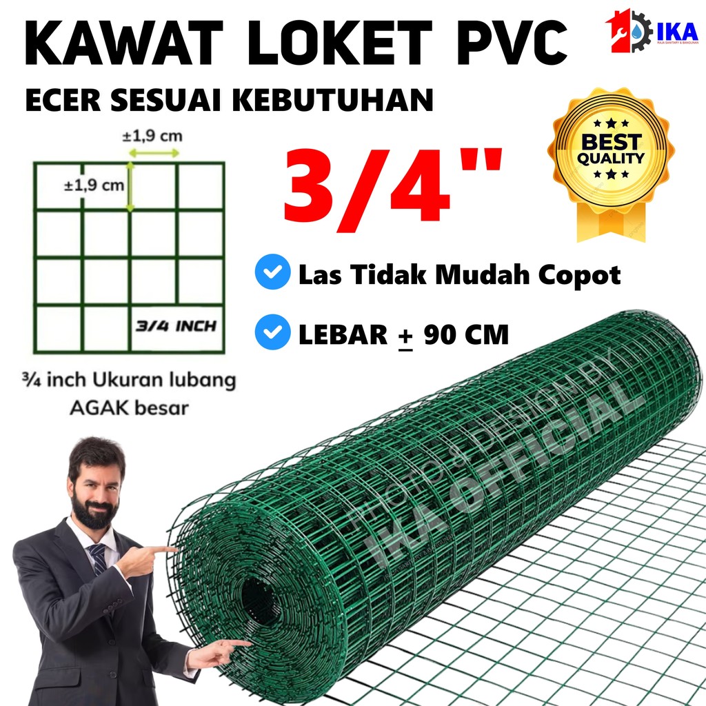 MURAH ECERAN Kawat Loket PVC Ram Hijau 3/4 inch Kawat Kandang Hewan Ayakan Pasir / Kawat Loket PVC P