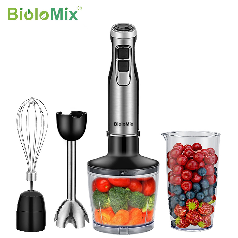 BioloMix 4 in 1 High Power 1200W Immersion Hand Stick Blender Mixer Includes opper and Smoothie Cup 