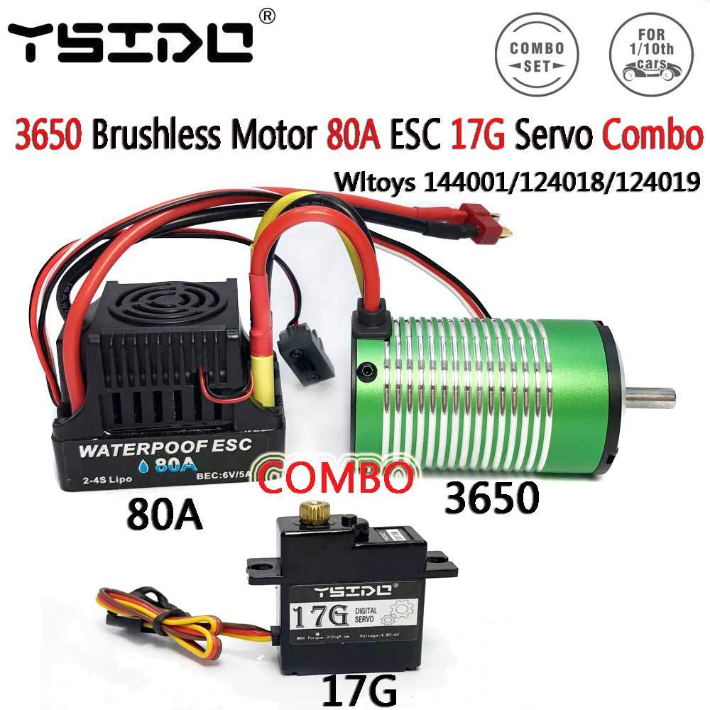 3650 Brushless Motor 80A ESC 17G Servo Combo For  Wltoys 144001/124018/124019 1/14 1/12 Buggy 4WD RC