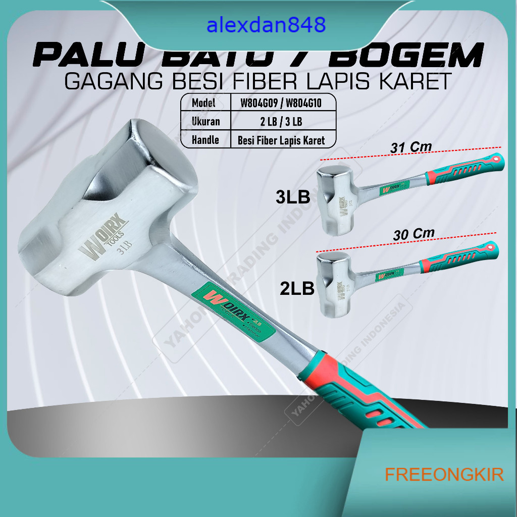 Palu Batu Palu Besi Bogem 2LB 1kg 3LB 1.5kg Gagang Besi Fiber Lapis Karet WOIRX TOOL