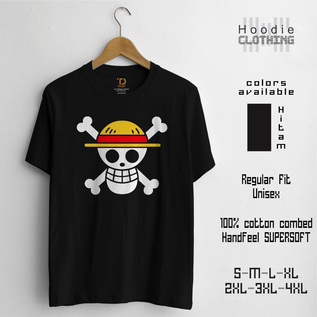 Kaos Hitam JOLLY ROGER - ONE PIECE vol.01 Bahan Cotton Combed 30s Size S M L XL 2XL 3XL 4XL