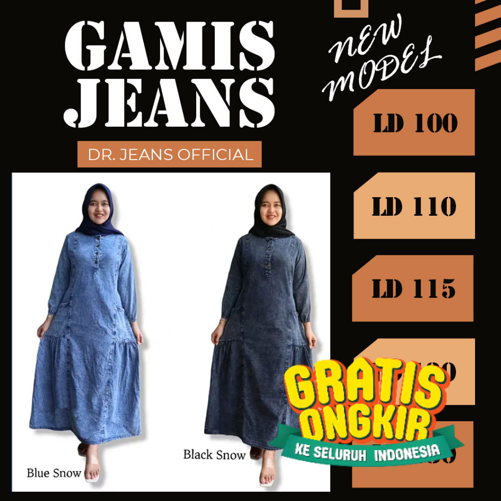 baju dress gamis jeans syari muslim wanita lengan kerut NEW MODEL / dress jins gamis syar i big size