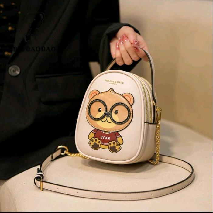 8228 NEWW TAS MODEL TELUR 3RUANG PITON BEAR - black