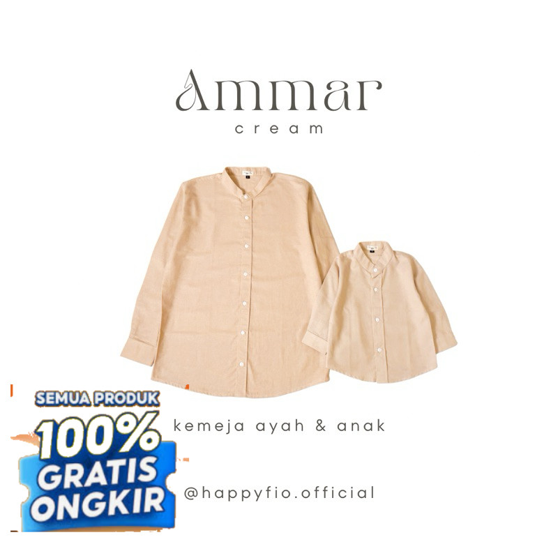 Kemeja Koko Ammar, kemko Couple Ayah Anak Lengan Panjang Warna Cream by Happyfio- pakaian pria lainn
